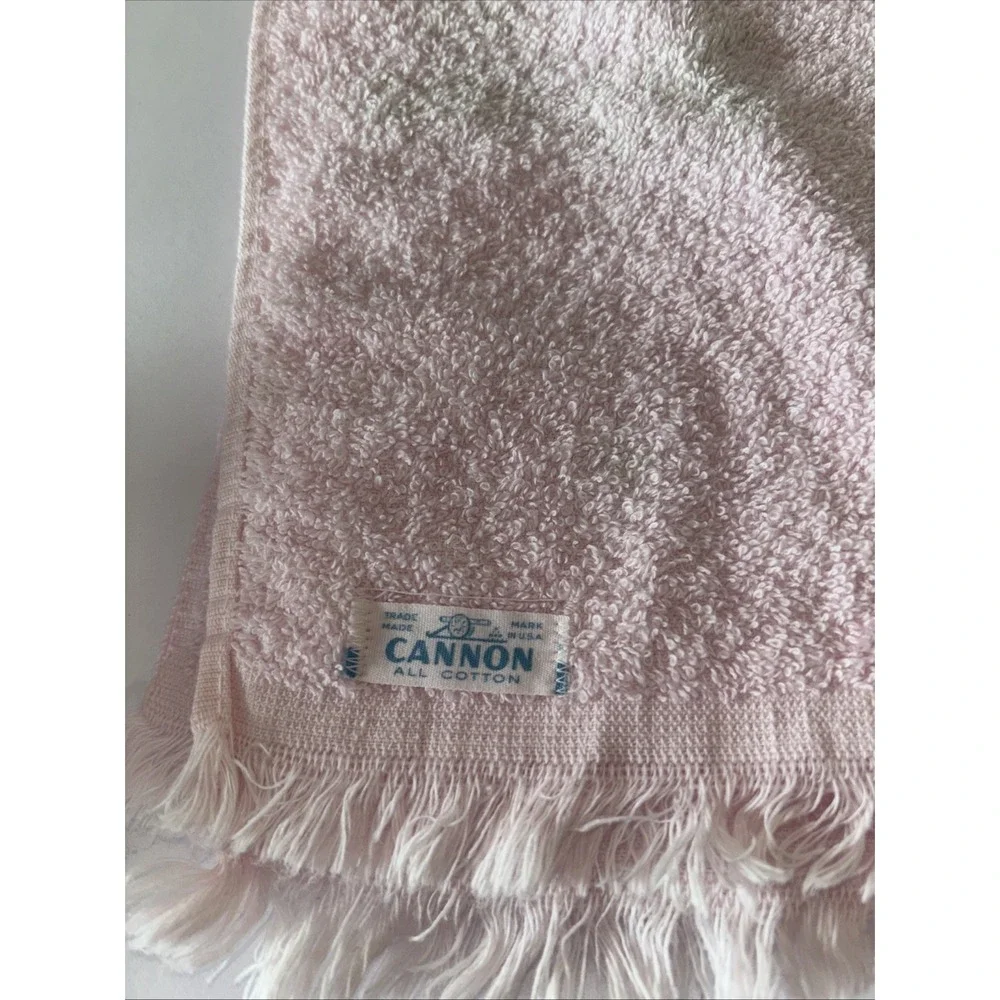 Vintage Cannon Hand Towel Floral Pink Fringe Border